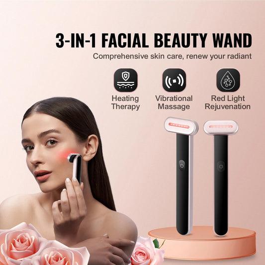 Red Light Therapy Wand For Face, 7Color LED Facial Wand Red Light Therapy Device With Heatig Microcurrent Vibrating Massage