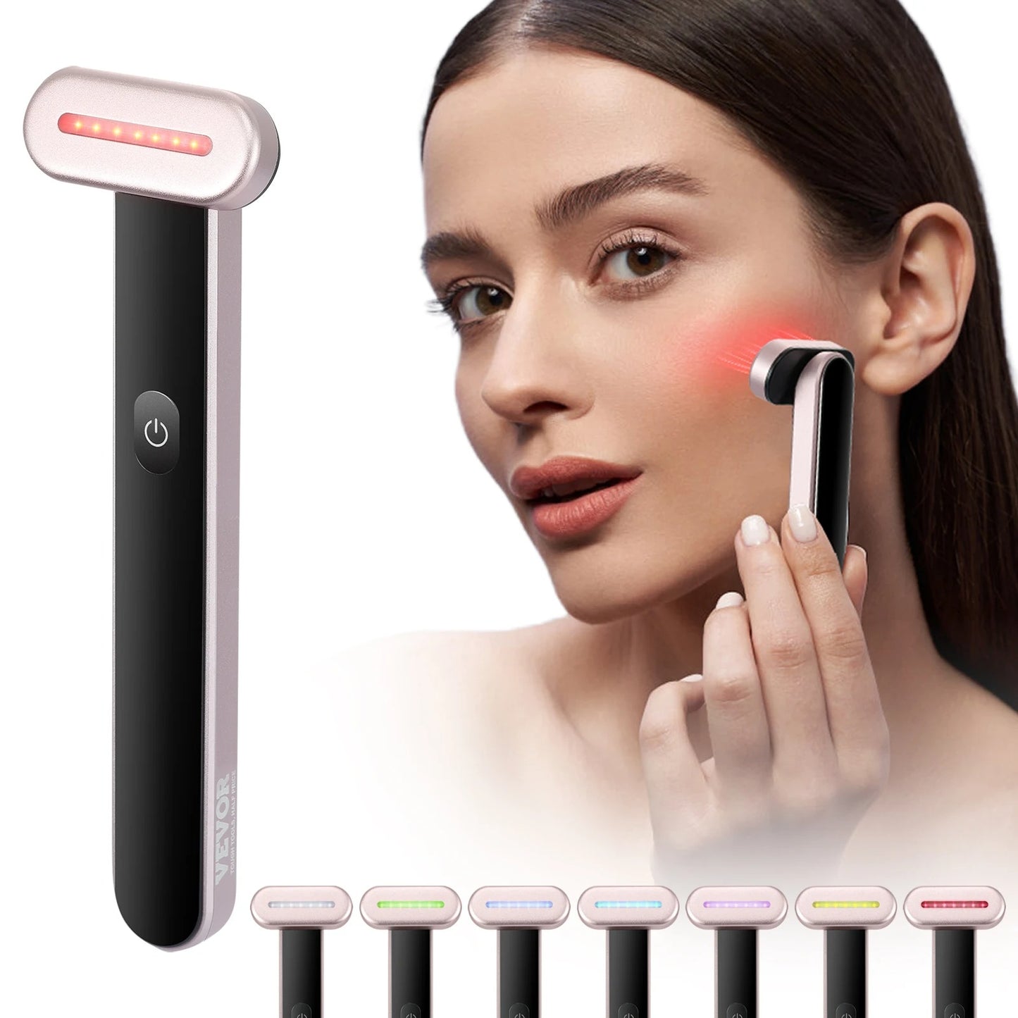 Red Light Therapy Wand For Face, 7Color LED Facial Wand Red Light Therapy Device With Heatig Microcurrent Vibrating Massage